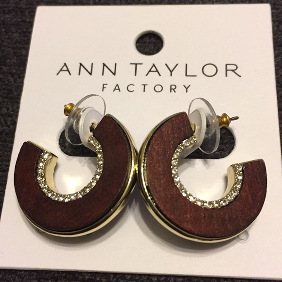 Ann Taylor Factory Jewelry - Wood hoops goldtone small rhinestone earrings